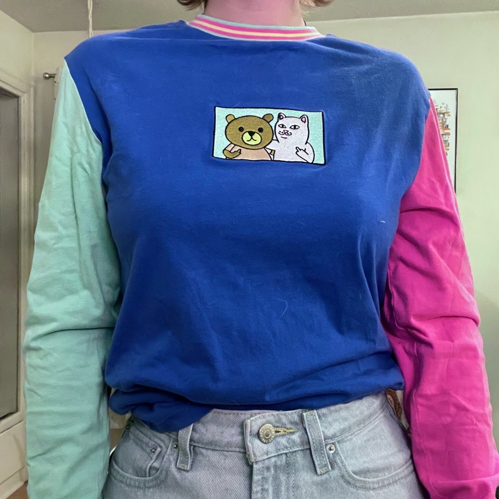 Teddy Fresh X RipnDip Colorblock Long Sleeve Shirt with Bear and Cat Patch